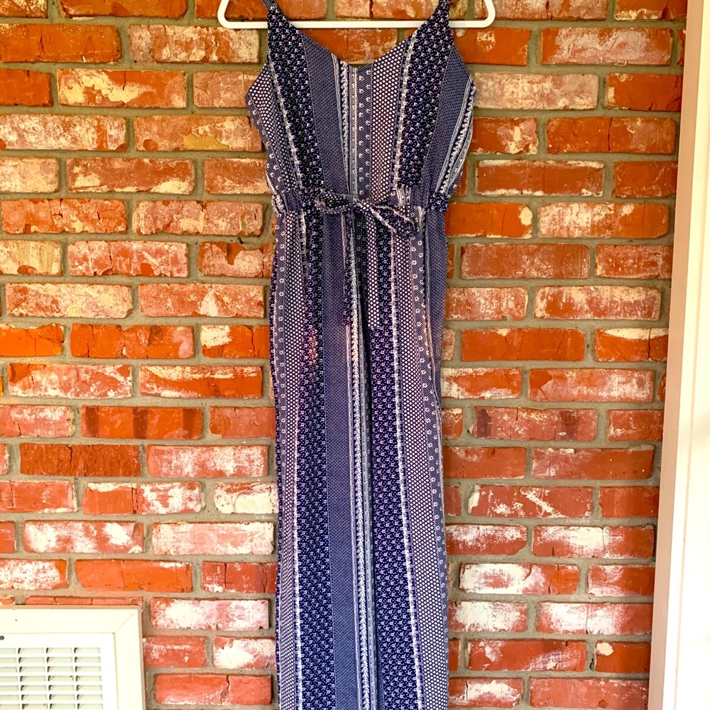 Blue and White Pattern Jumpsuit